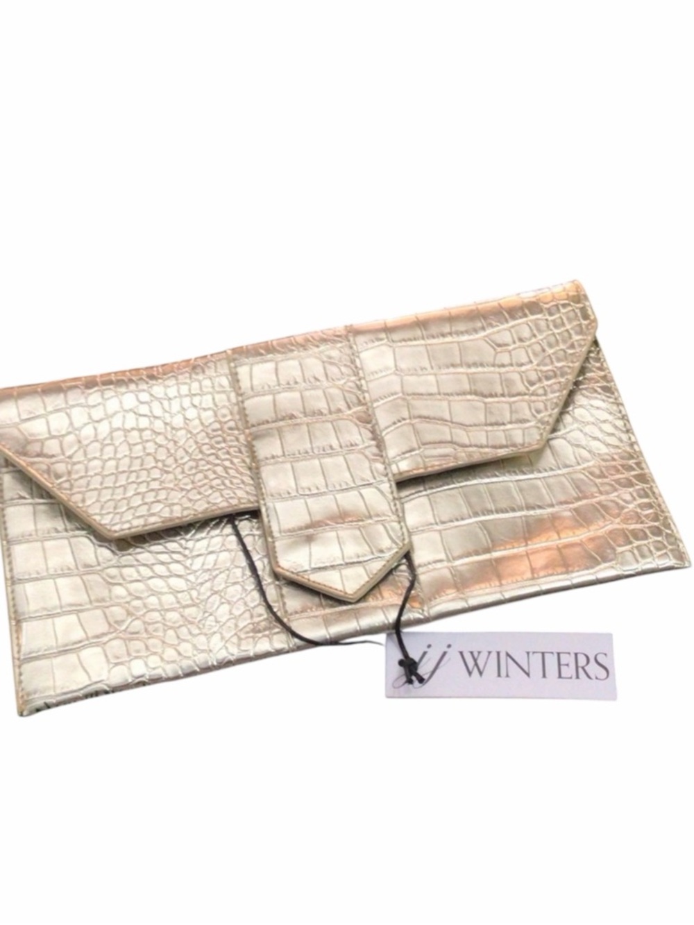 JJ Winters Platinum Croc-Embossed Envelope Clutch. Brand new!